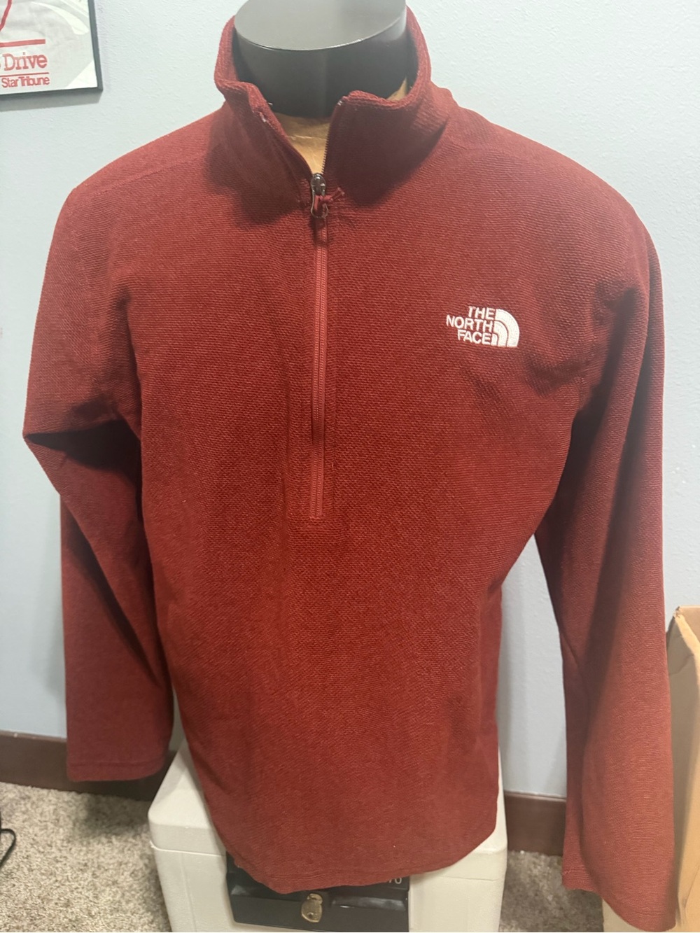 The North Face Men's Zip-Up Pullover Sweater in Deep Red